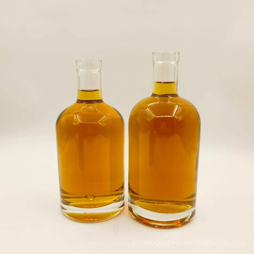 Classic Round Stock Mould 375ml 700ml 750ml 1000ml 1750ml Clear Glass Bottle for Vodka Whisky Gin Rum Tequila Brandy Whiskey
