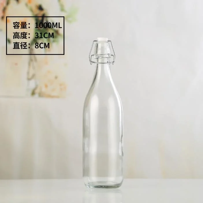 Factory Wholesale Round Snap Glass Bottles Clear Sealed Jars Enzyme Bottles Drink Bottles Carry Handles Milk Bottles in Stock