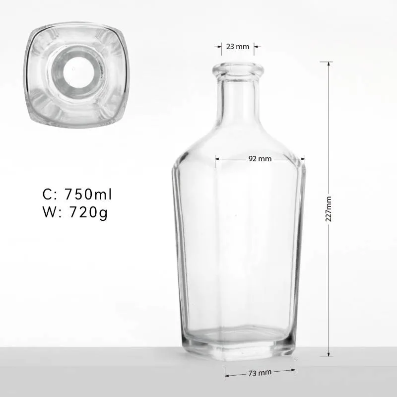 700ml 750ml Clear Glossy Black Distillery Spirit Rum Vodka Whisky Glass Liquor Bottle with Cork