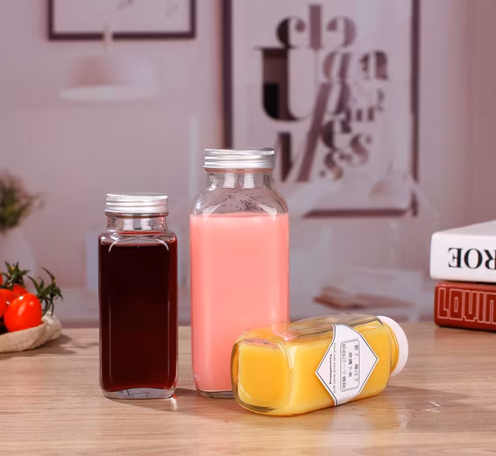 Bottiglia vuota per bere acqua, latte, succo di vetro quadrato francese da 16 once con stampa del logo