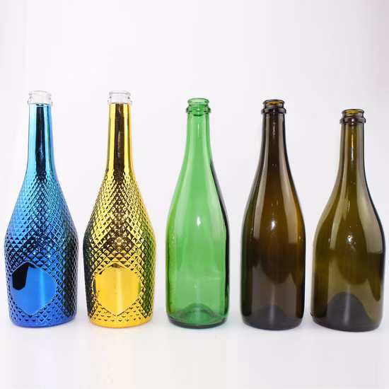 Bottiglia di vetro vuota per birra lager verde ambra marrone blu soda da 250 ml, 330 ml, 450 ml, 500 ml, 620 ml, 650 ml, 750 ml, bottiglie di vetro per birra lager con succhi di frutta all'ingrosso