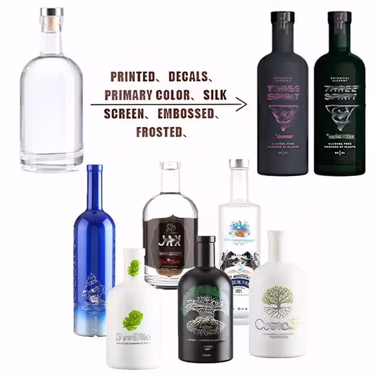 Personalizzato 200ml 375ml 500ml 700ml 750ml 1000ml Vetro trasparente Vino Gin Whisky Tequila Liquore Vodka Bottiglia Bottiglia vuota con coperchio